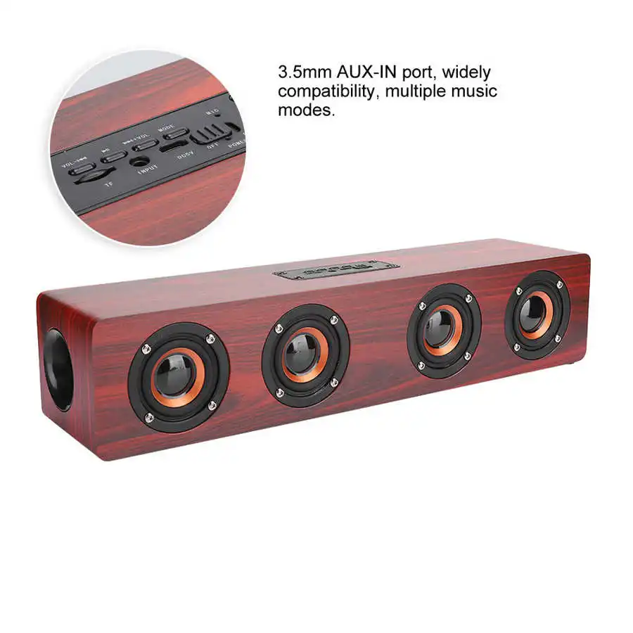 W8 Red Wood Bluetooth Speaker 4 Louderspeakers Super Bass Subwoofer w/Mic J9T1 