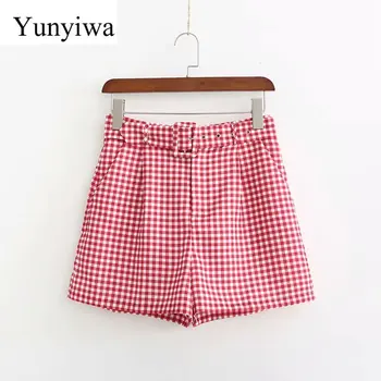 

2020 England Style Women Plaid Print Sashes Casual Bermuda Shorts Ladies Streetwear Leisure Pockets Hot Shorts