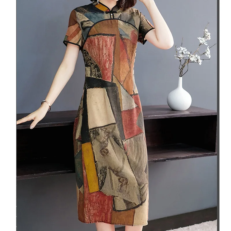 

Hangzhou Silk Dress Improved Cheongsam 2019 New Style Summer Slim Fit Retro Important Faux sang can si qun Children