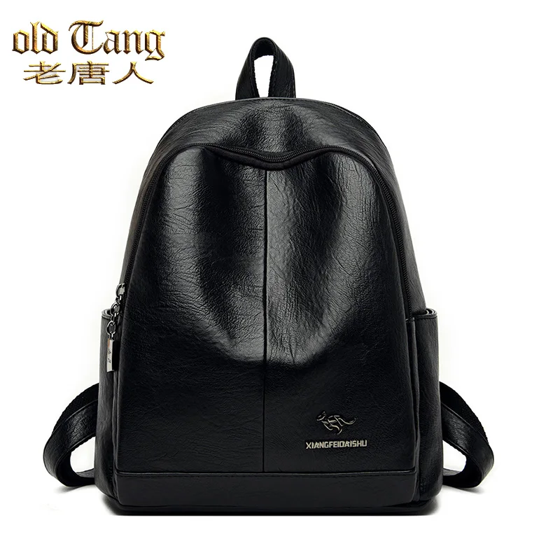 

OLD TANG Fashion Backpack Women 2020 New Solid High Quality Leisure Concise Ladies Backpacks For Soft PU Leather Female Bags