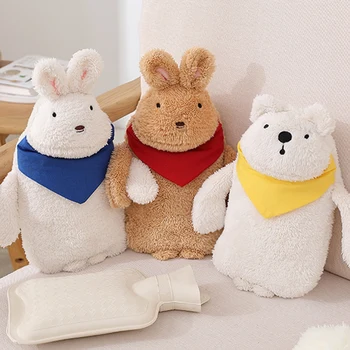 

Rubber Hot Water Bag Hand Warmer Warming Bottle Feet Warm Plush Fabric Winter Warming Cute Present-White Bear