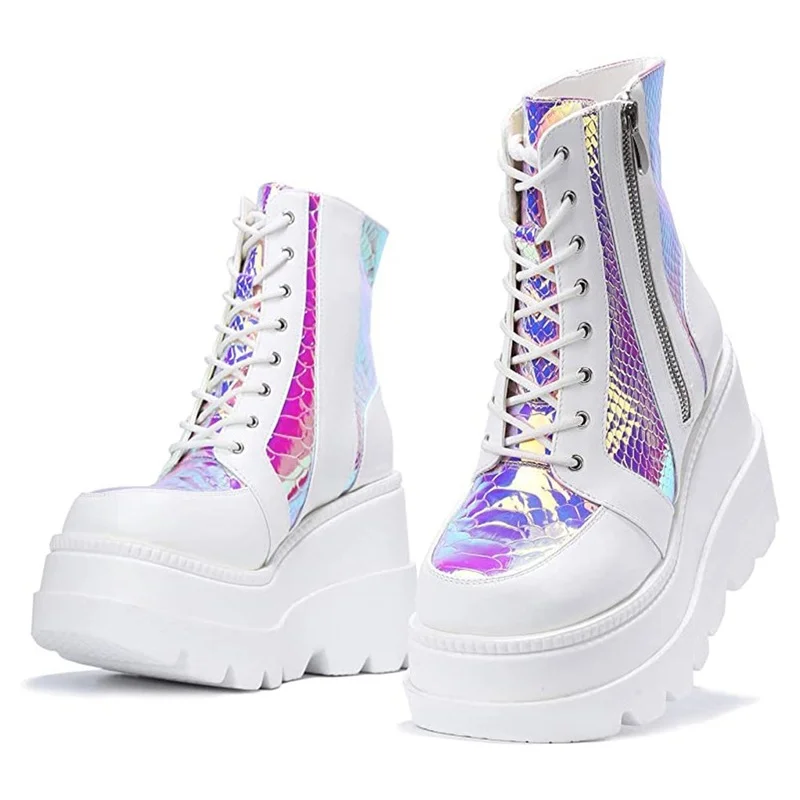 Botines coloridos a la moda para mujer, cuñas de tacón alto, zapatos de plataforma alta, novedad, 2021