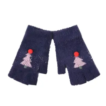 

Women's gloves imitation velvet Christmas tree half finger gloves winter thick warm finger fashion convenient