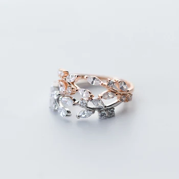 

MloveAcc Crystal Flower Fine Tree Leaves Finger Joint Ring Female Real 925 Sterling Silver Rings for Women Olive Branch Jewelry