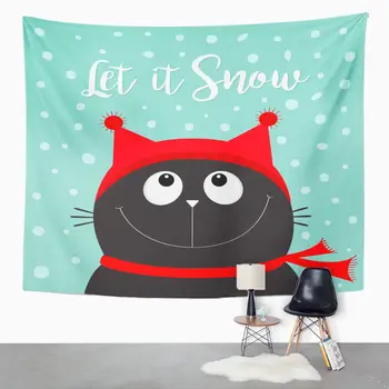 

Striped Tapestry Let It Snow Cat Tapestry For Bedroom Room Decor Wall Hanging Wall Art Tapestry Picnic Mat Beach Towel Bed Cover