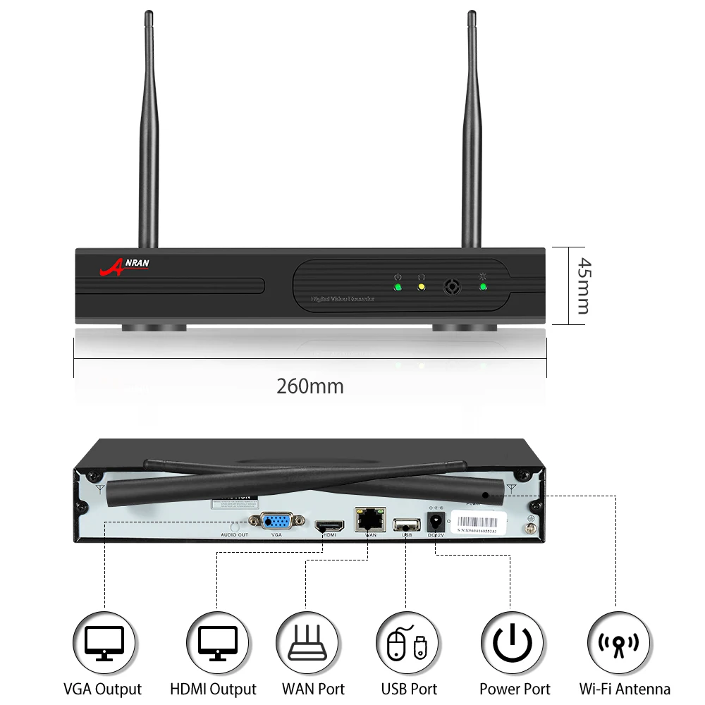 ANRAN 2MP CCTV Wireless NVR Surveillance-System-Kit 8CH Wifi Security-Video Outdoor Security Video Surveillance System Kit IP66