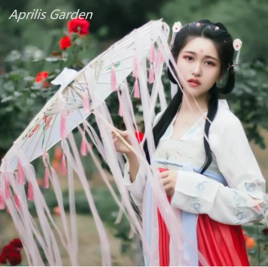 Silk Cloth Lace Umbrella for Women Costume Photography Props Tasseled Chinese Classical Oil-paper Parasol