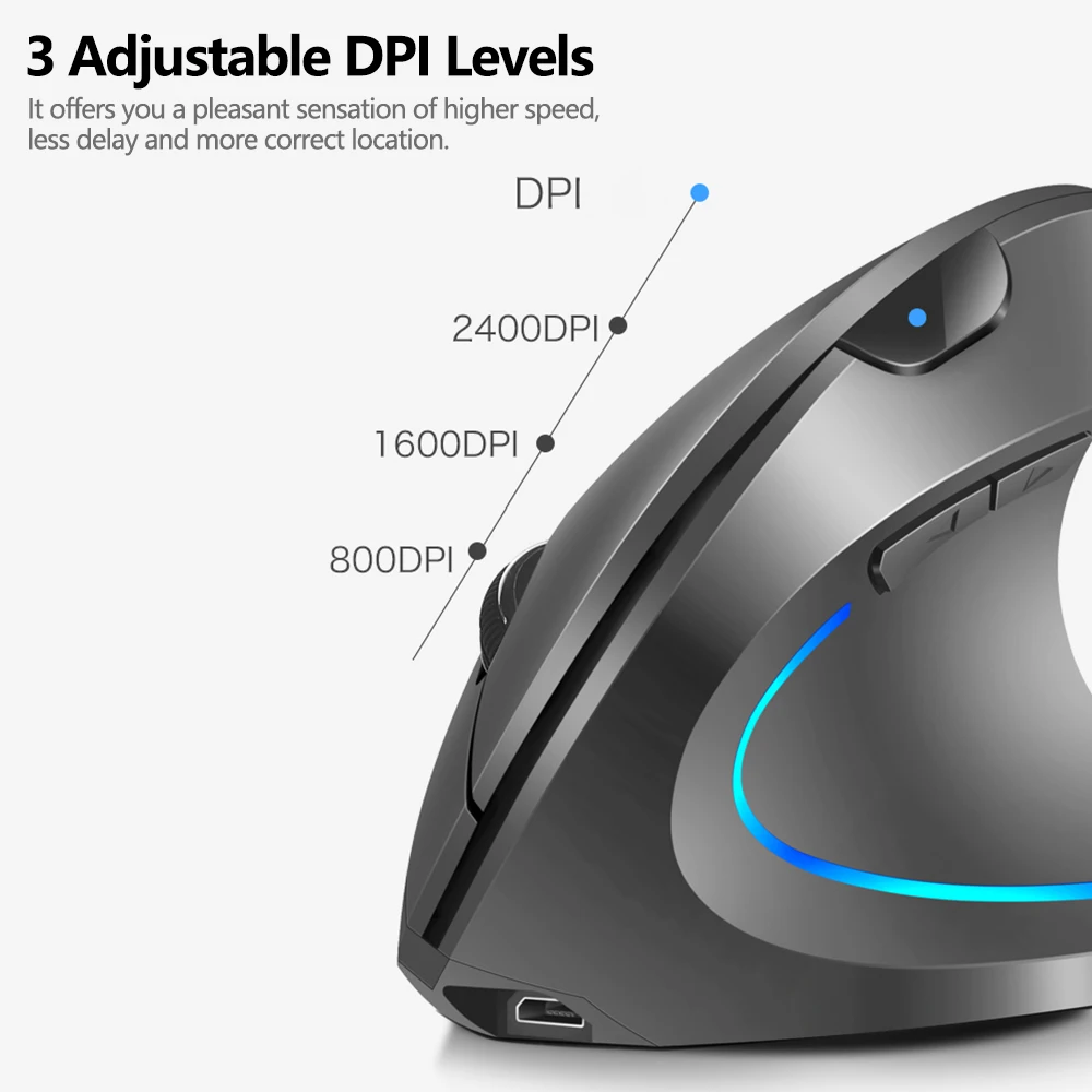 digital mouse 2.4G Wireless Vertical Mouse Rechargeable Upright Ergonomic Mouse 3 Adjustable DPI Levels RGB Flowing Light Plug N Play Mouse computer mouse gaming