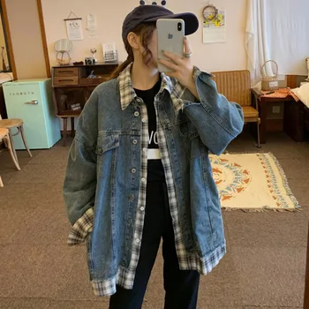 

2020 Spring And Autumn Clothing New Korean Version Vintage Loose Bf Wind Fake Two Piece Splicing Casual Tooling Denim Outerwear
