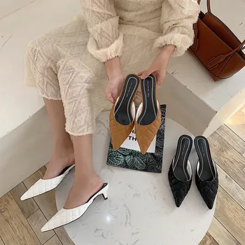 

Fashion Women Pointed Toe Slippers Sewing Design Slip On Elegant Mules Low Heels Flip Flops Summer Ladies Slides Casual Slippers