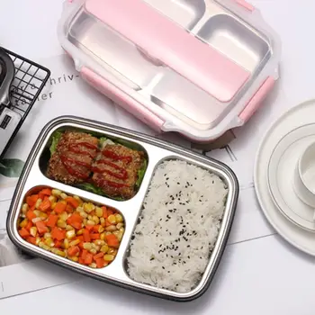 

Straw Wheat Student Heated Lunch Box Picnic Food Container Sealed with Spoons Chopsticks Split Layers Food Lunch Box