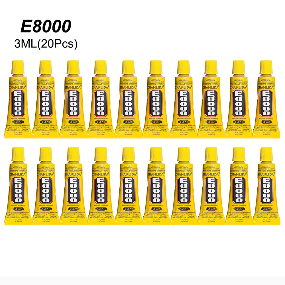 

20Pcs 3ML E8000 Liquid Glue Touch Screen Adhesive Epoxy Resin Fabric Textile Component Accessory Tool Transparent Wood Lcd PVC