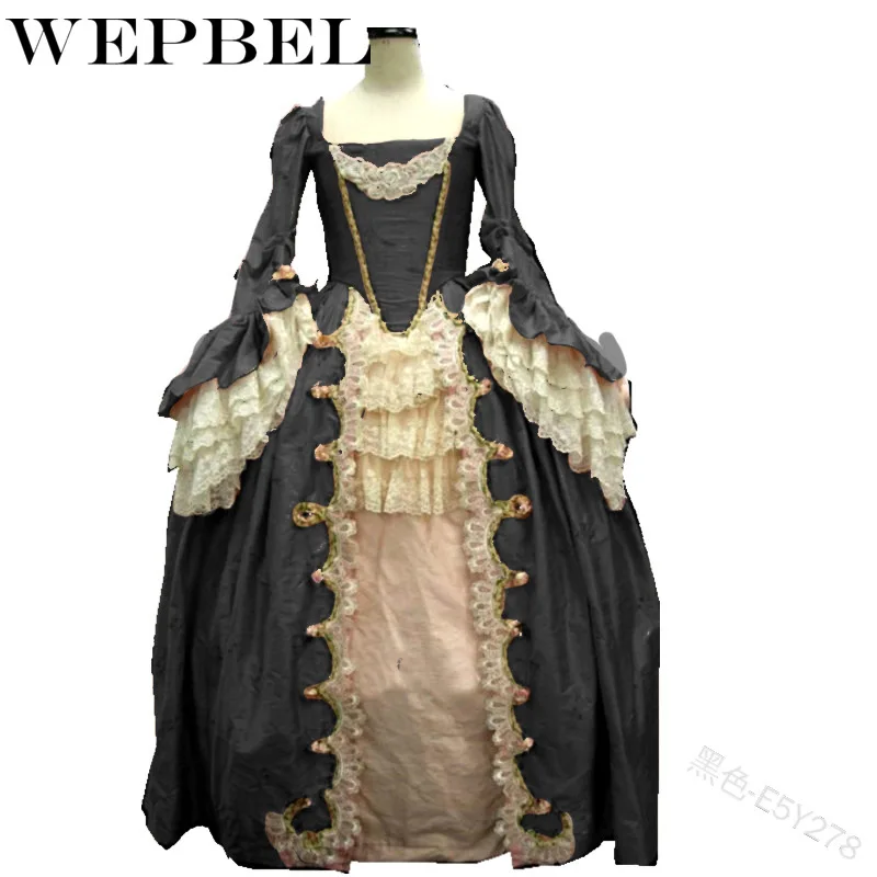 

WEPBEL Women Vintage Gothic Ladies Court Square Collar Patchwork Dress Female Flare Sleeve Lace Party Floor-Length Dress