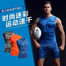 C Камуфляж Фитнес костюм для мужчин Баскетбол Бег тренировочный костюм эластичность сжатия быстросохнущая одежда спортивные колготки жилет