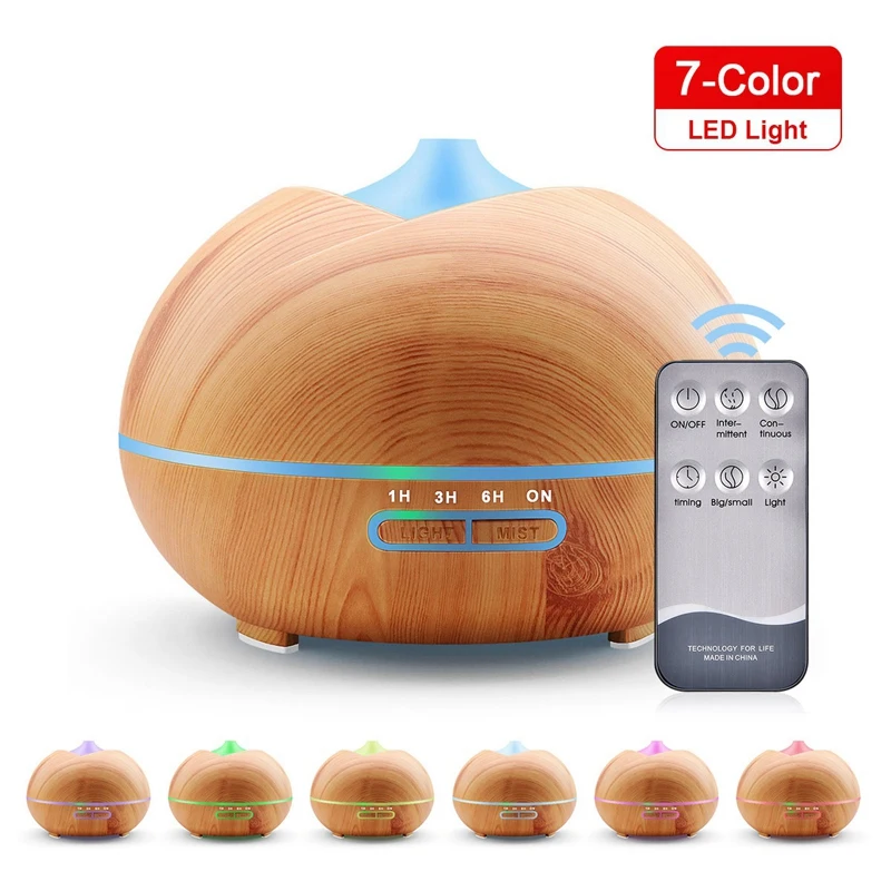 

400ML Remote Control Wood Grain Aromatherapy Machine New Home Colorful Night Light Ultrasonic Aroma Humidifier