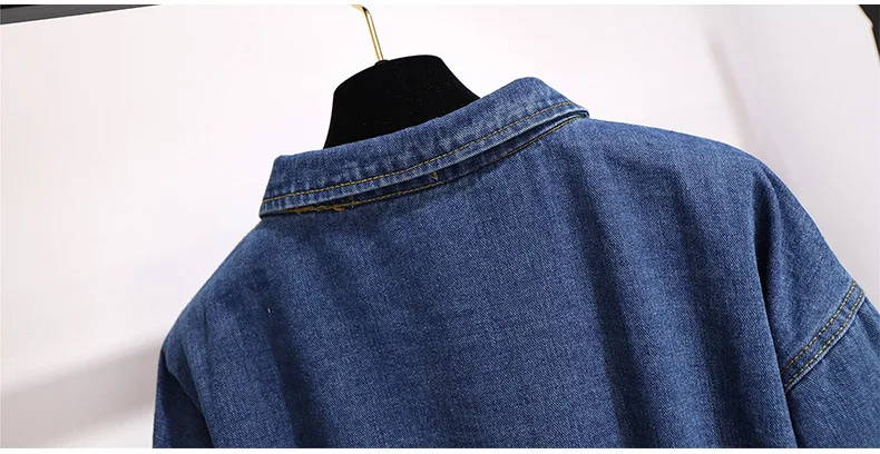 autumn winter plus size denim dress for women large loose casual long sleeves lapel dresses belt blue 3XL 4XL 5XL 6XL 7XL