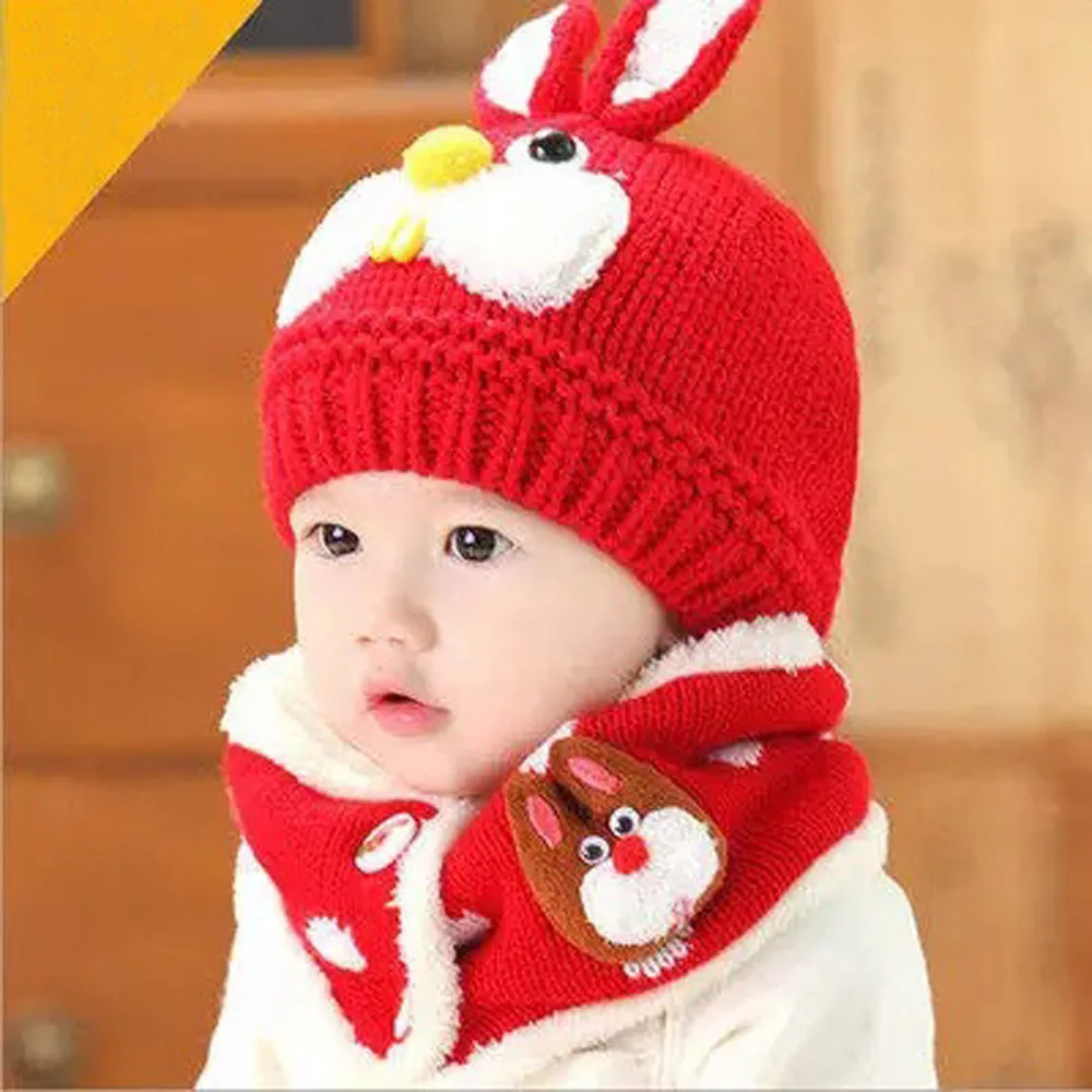 Детский шарф для девочек, для мальчиков Детские Кролик зубы шарф платок шляпа эластичность шапки кроя для малышей с рисунком в виде животных, для девочек, шляпа muts kinderen - Цвет: Red