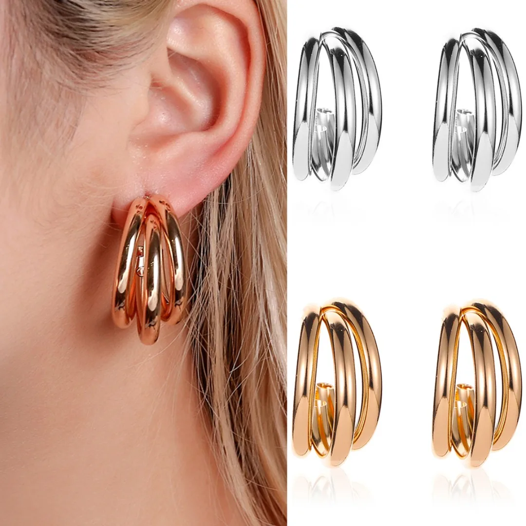 Pendientes de aro con forma de C y tubo de Metal para mujer, arete de