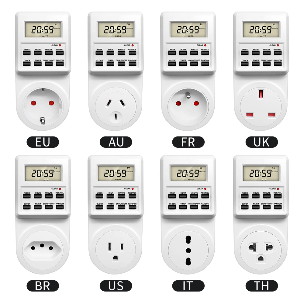 スイッチとソケット付きの電子タイマー デジタル キッチンタイマー 出力24時間 プログラム可能な同期 Eu Uk Usプラグ Timers Aliexpress