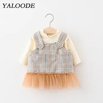

Autumn Winter Girl Clothes Sets Cotton Long Sleeves T-shirt Tops Plaid Strap Dress 2Pcs Baby Clothing Outfits Baby Girl Dress