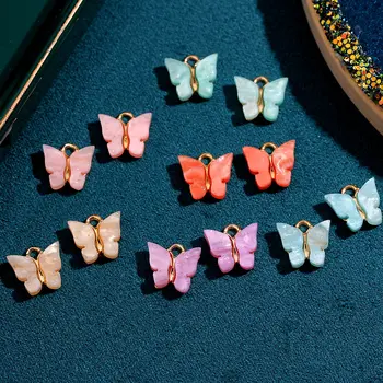 

50Pcs/lot 6colors Acrylic Butterfly Pendants Shining Golden Animal Bracelet Charms DIY Enamel Charms for Jewelry Making Bulk