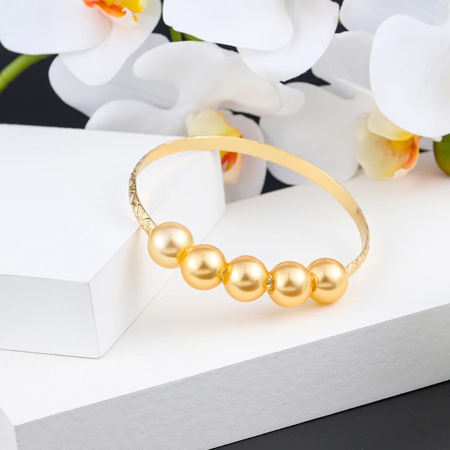 Hawaiian Women's Hand Bangle Bracelets Love Heart Purple Pink Pearl Gold Wedding Charm Bracelet Bangles Jewelry for Women 2021 SL2171GOYE