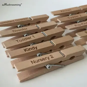 

50pcs personalized large wooden clothespins for kindergartens custom natural wood photo display banner clips with name engraved