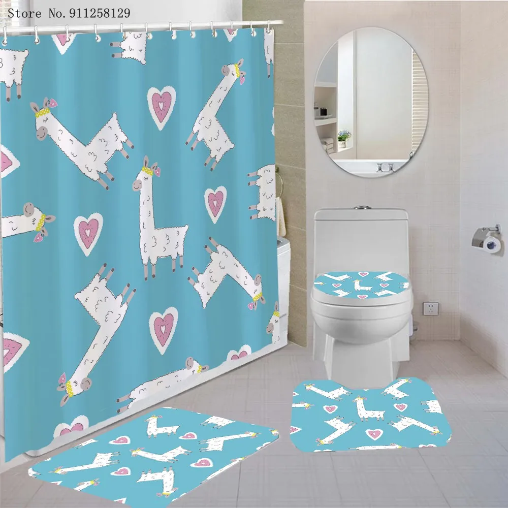 4 предмета в комплекте из шерсти альпаки занавесок для душа с мультяшным животным