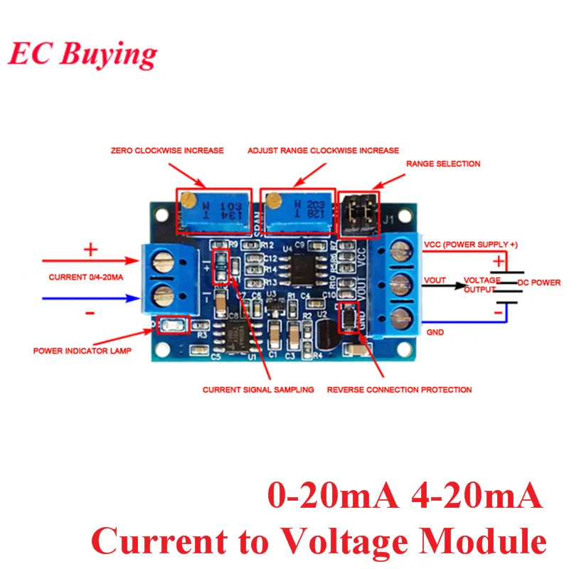 Da 0 A 20Ma/40Ma A 0-3.3V 0-5V 0-10V Convertitore Da Corrente A Tensione Modulo Di Conversione Del Segnale 0-20Ma 4-20Ma Trasmettitore I/V