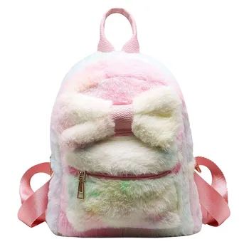 

Cute baby school bag with bowknot cartoon mini plush backpack for kindergarten girls schoolbag candy bag Knapsack toys gift #D