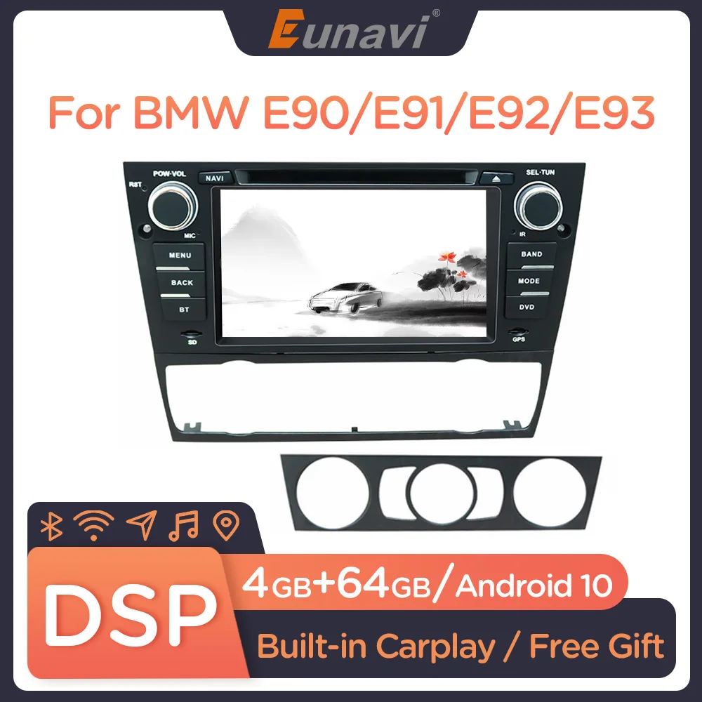 Eunavi 4GB 64GB 8 Core 1 Din Android 10 Car Radio For BMW E90/E91/E92/E93 3 Series Multimedia Player Navigation GPS Stereo DVD