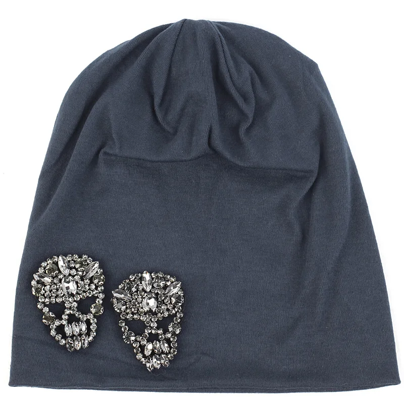 gray navy Новая зимняя Лыжная Шапочка Стразы череп шапка, вязаная шапка-носок с призрачным черепом украшение для взрослых унисекс для женщин и мужчин модный дизайн - Цвет: gray navy