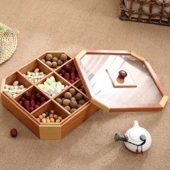 

Party Nuts Wooden Snack Tray With Lid Candy Box Dry Fruit Organizer Home Food Storage Serving Display Plate Desktop Living Room