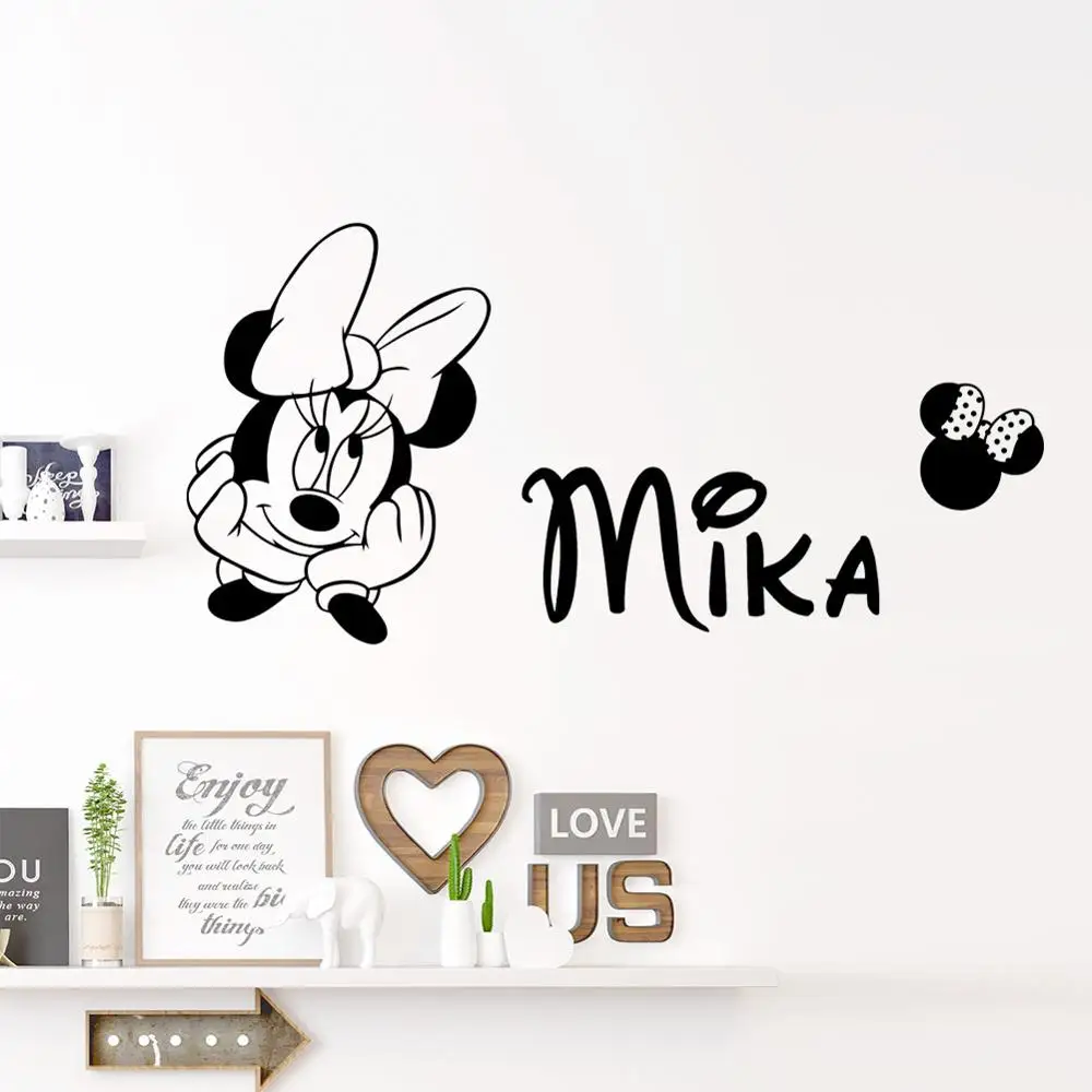 Disney Mickey Minnie Customized Personalized Name Children Art Home Decor Nursery Kids Room Vinyl Sticker Decal Wall Sticker