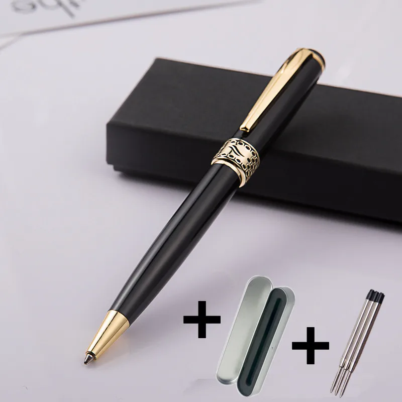 

1 Metallic Ballpoint Pens + 3 Refills Luxury Golden Black Signature Men Gift Roller Ball Office Bussiness Contract Stationery