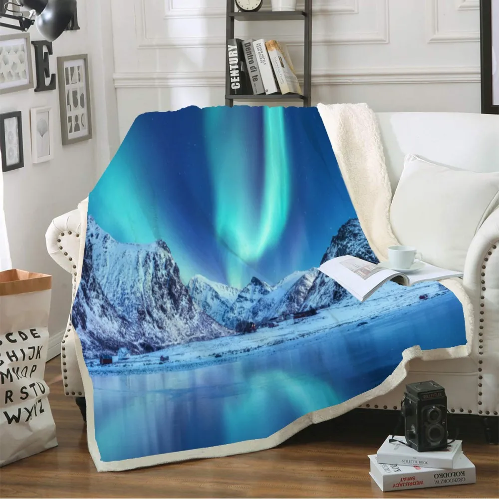 

Natural Series Sherpa Fleece Blanket Auroras Print Throw Blanket Soft Cozy Blanket Travel Picnic Blanket Night Sky Room Decor