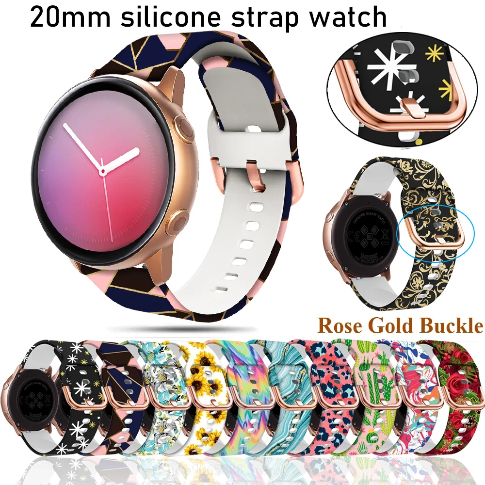Ремешок силиконовый для наручных часов браслет 20 мм с принтом Samsung Galaxy Watch Active 2 42
