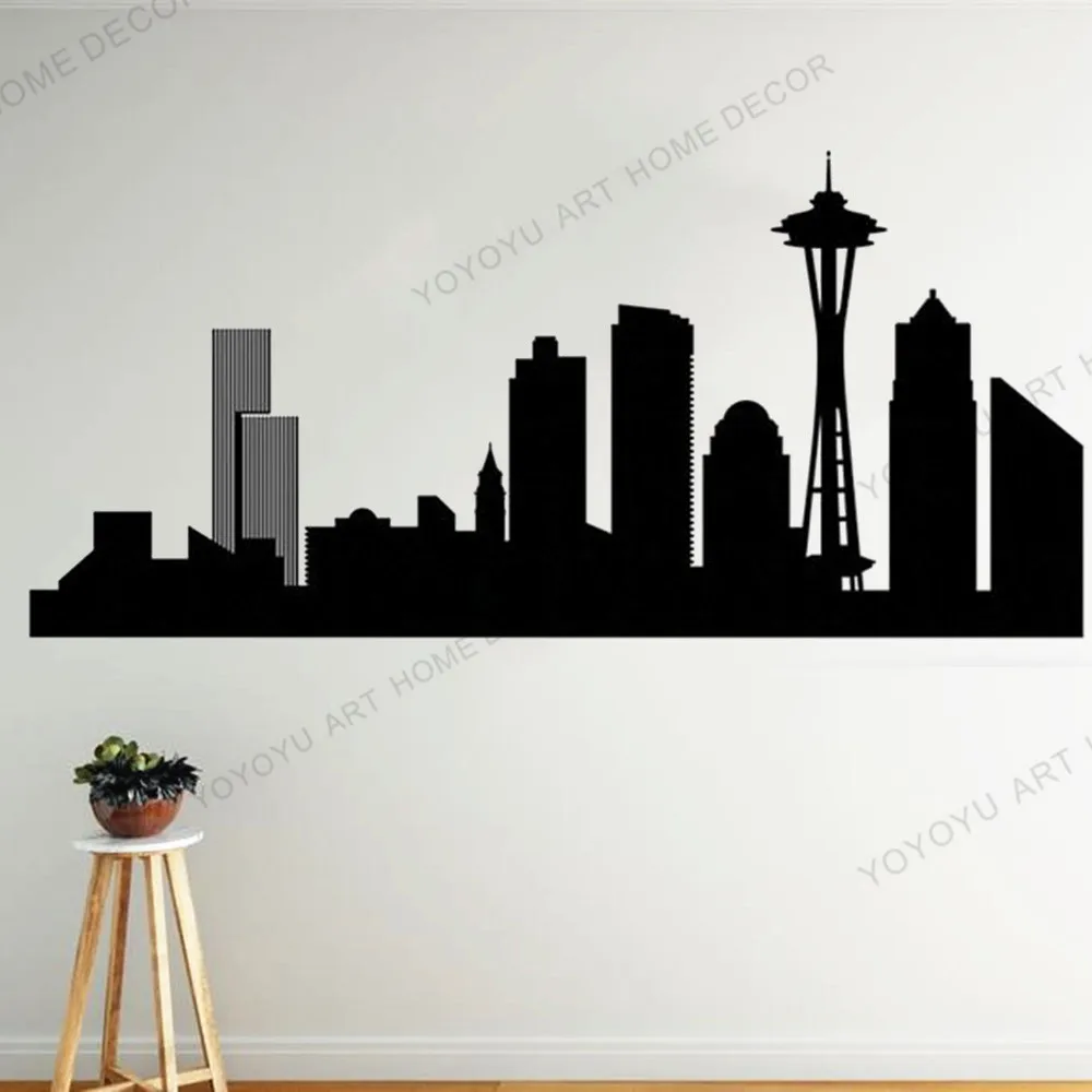 

Hand-made Seattle Vinyl Skyline City Wall Decal Sticker of Seattle city silhouette Vinyl decor Washington Mural skyline rb-23