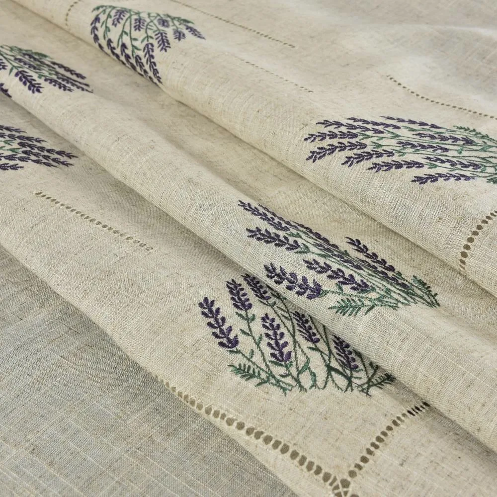 Hemstitch Poly+Linen Table Cloth Provence France Lavender Natural Color Banquet Hotel airbnb
