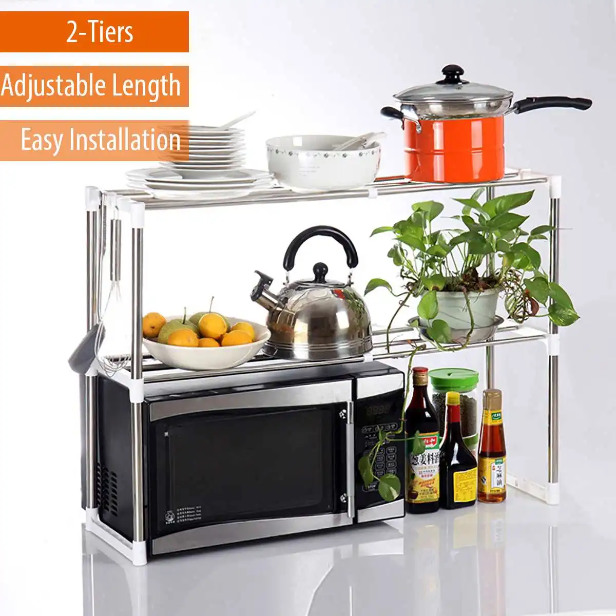 Stainless Steel Rack Kitchen Microwave Oven Storage Holder Shelf Standing Adjustable Multifunctional Home Bathroom rack | Дом и сад