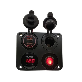 

12V ON/OFF Toggle Switch Panel Dual USB Charger Cigarette Lighter Socket Voltmeter for Car Boat Marine RV Truck LED