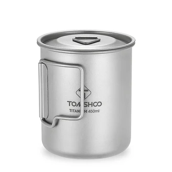 

450ml Titanium Cup Outdoor Portable Camping Picnic Water Cup Mug with Lid Foldable Handle Picnic BBQ