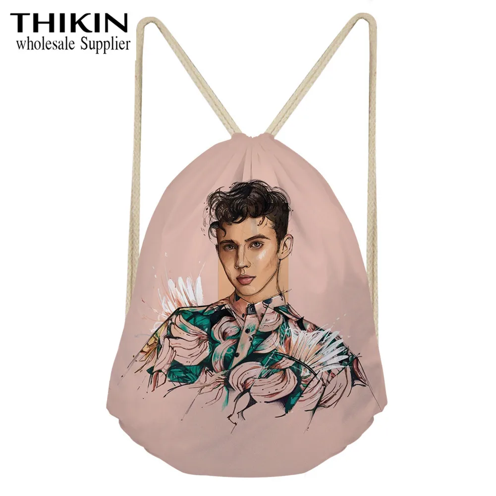 as picture THIKIN Pop Singer Troye Sivan сумки с принтом на шнурке женские сумки через плечо дамские мини-сумки для детей детский сад Сумки для книг - Цвет: as picture