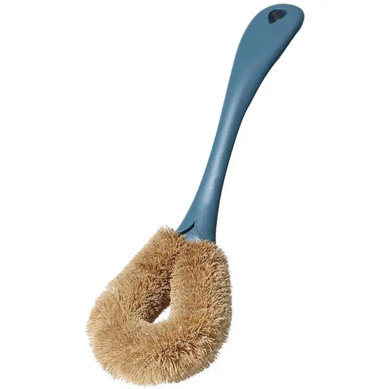 Kitchen Natural Coconut Brown Non-Stick Long Handle Pot Oil Cleaning Brush - Цвет: Синий