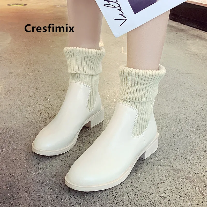 Cresfimix/Botas De Mujer; женские модные сапоги до колена с круглым носком из искусственной кожи бежевого цвета; женские повседневные сапоги черного цвета; сезон осень-зима; B7094