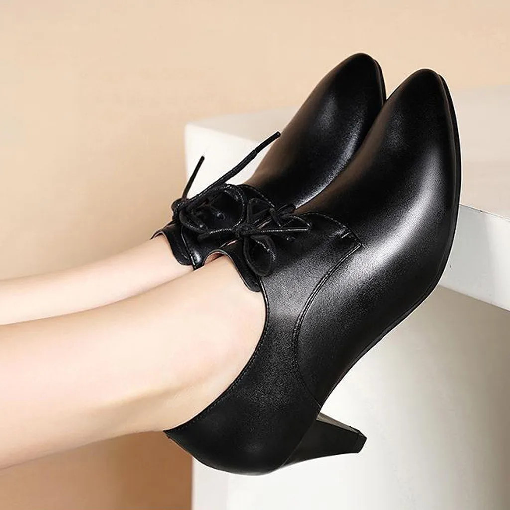

2018 New Women Pumps Black High heels 5.5cm Lady Patent leather Thick with Autumn Pointed Single Shoes Female Sandals Big 35-40