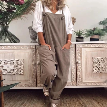 

Women's Jumpsuits Long Pants Sleeveless Solid Loose Casual Pants With Pockets Vintage Playsuit Harajuku Autumn Oversize Overalls
