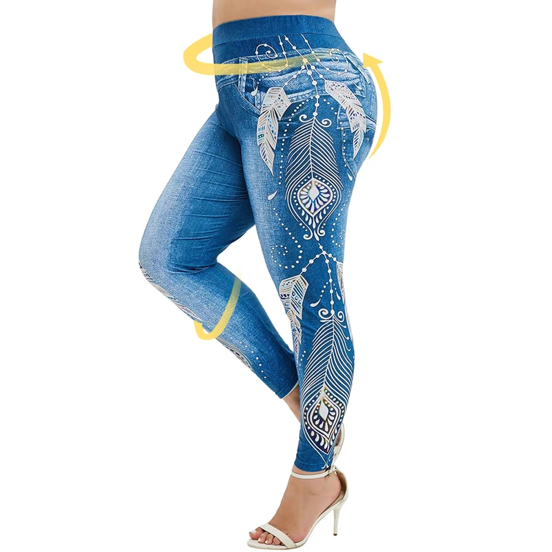 2020 Women Plus Size High Stertch Jeans Print Leggings Summer Trousers Straight Capri Casual Workout Yoga Pants 2020 Women Plus Size High Stertch Jeans Print Leggings Summer Trousers Straight Capri Casual Workout Yoga Pants