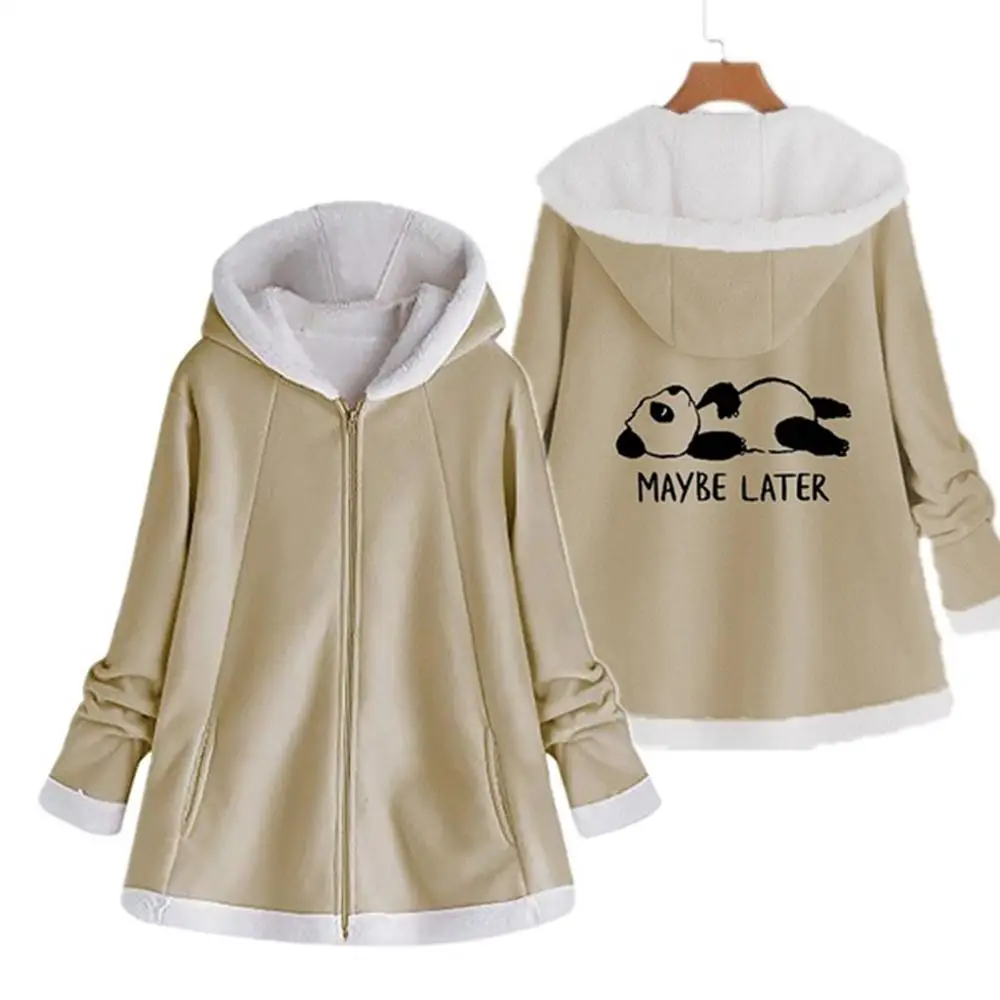 khaki print Женская Осенняя куртка, зимняя теплая однотонная плюшевая толстовка с капюшоном, модная куртка с карманами на молнии, длинная одежда с рукавами, манто для женщин размера плюс 5XL - Цвет: khaki print