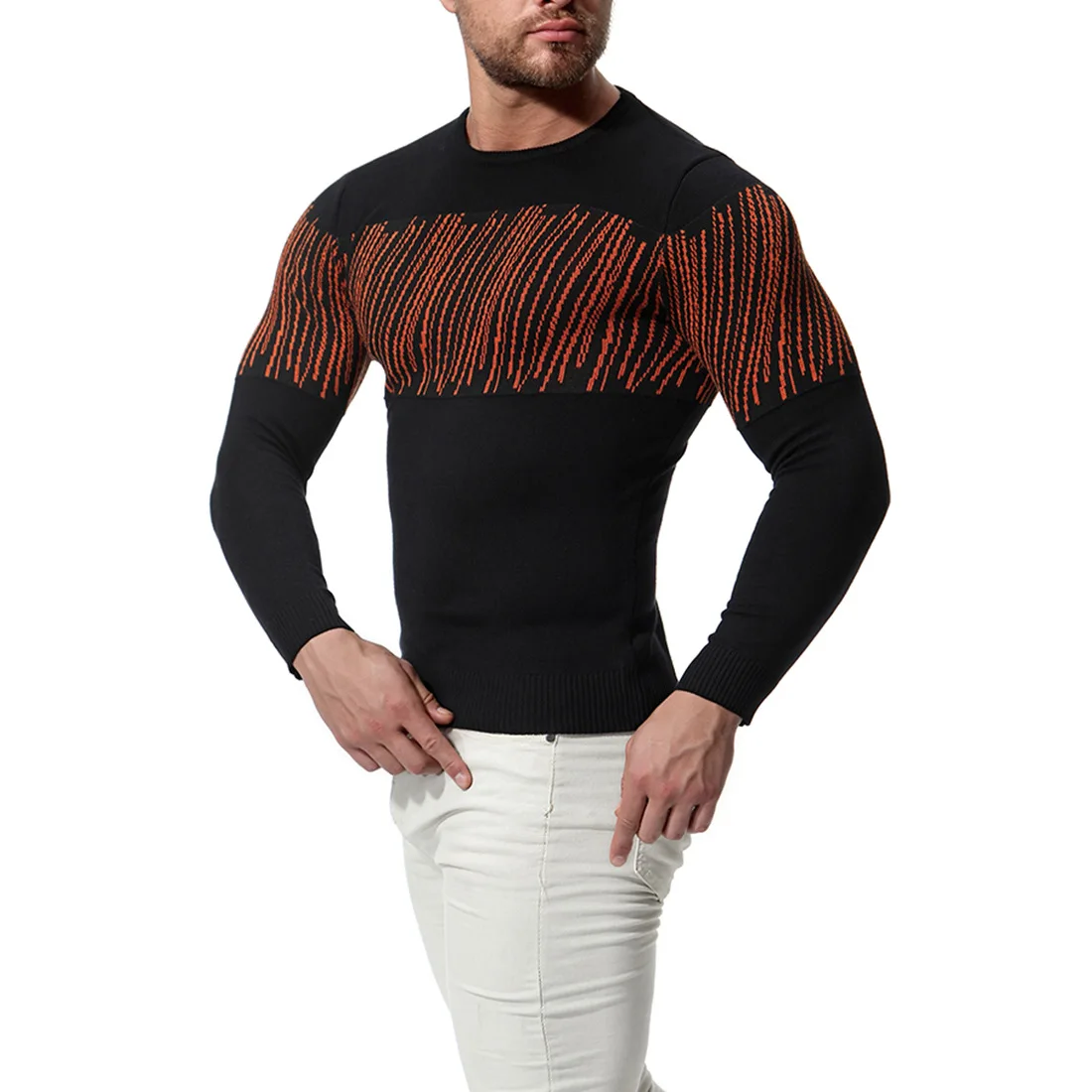 Новые осенние Для мужчин с круглым вырезом и рукавами свитер Slim Fit шерстяная рубашка для детей, свитер Для мужчин